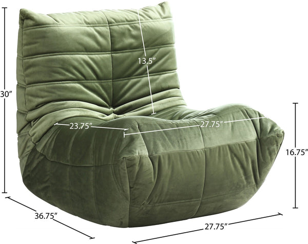 Meridian Furniture Relax Accent Chair with Deep Foam Seat Cocoon Silhouette for Modern Living Spaces Green Velvet 44064Green-C