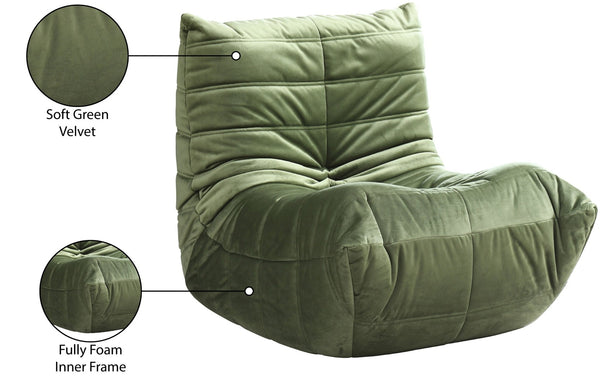 Meridian Furniture Relax Accent Chair with Deep Foam Seat Cocoon Silhouette for Modern Living Spaces Green Velvet 44064Green-C