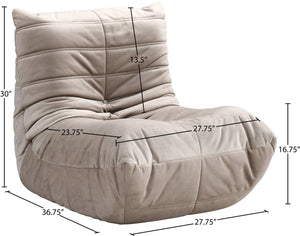 Meridian Furniture Relax Accent Chair with Deep Foam Seat Cocoon Silhouette for Modern Living Spaces Taupe Velvet 44064Taupe-C