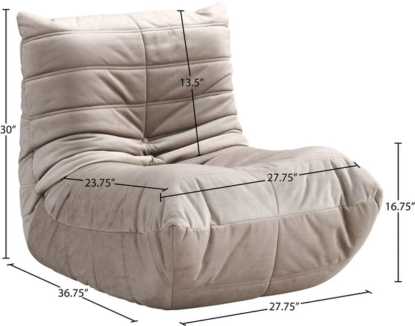Meridian Furniture Relax Accent Chair with Deep Foam Seat Cocoon Silhouette for Modern Living Spaces Taupe Velvet 44064Taupe-C