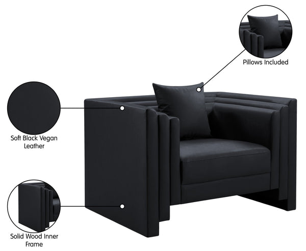 Meridian Furniture Everett Accent Chair with Plush Cushioning and Solid Wood Frame for Modern Living Spaces Black Vegan Leather 44067Black-C