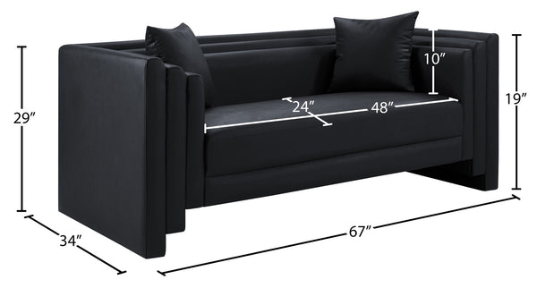 Meridian Furniture Everett Vegan Leather Compact Sofa with Solid Wood Frame for Modern Living Rooms 44067Black-L