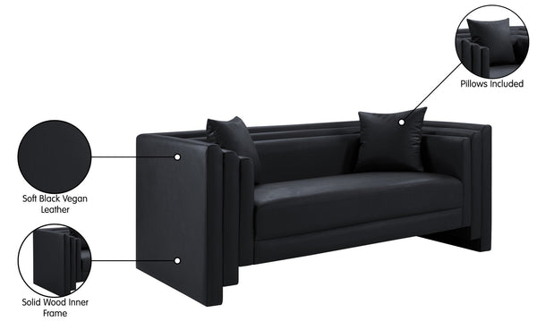 Meridian Furniture Everett Vegan Leather Compact Sofa with Solid Wood Frame for Modern Living Rooms 44067Black-L