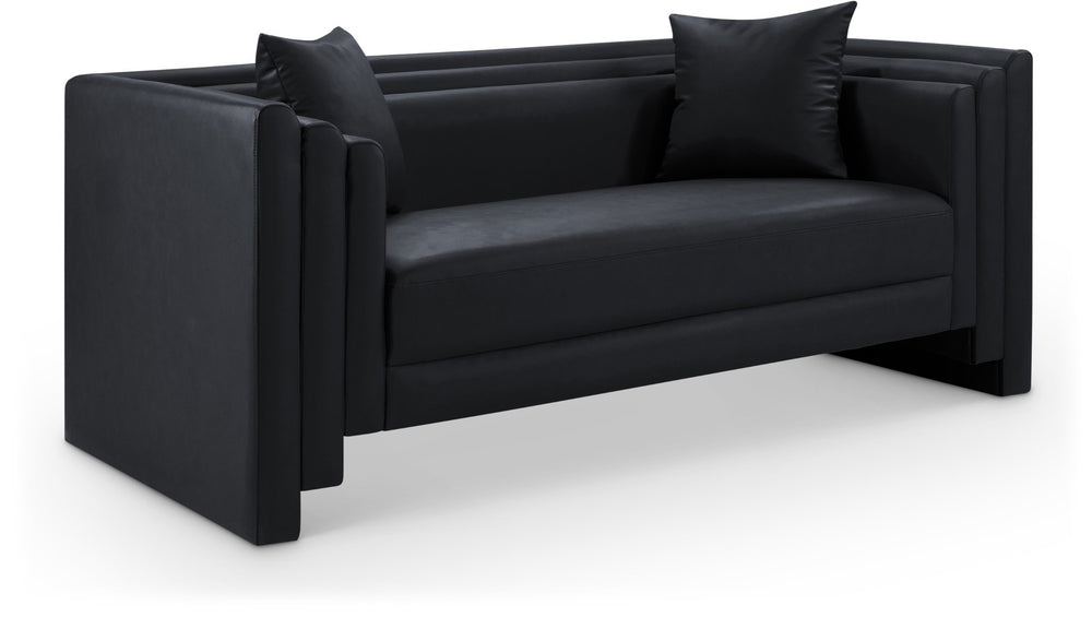 Meridian Furniture Everett Vegan Leather Compact Sofa with Solid Wood Frame for Modern Living Rooms 44067Black-L