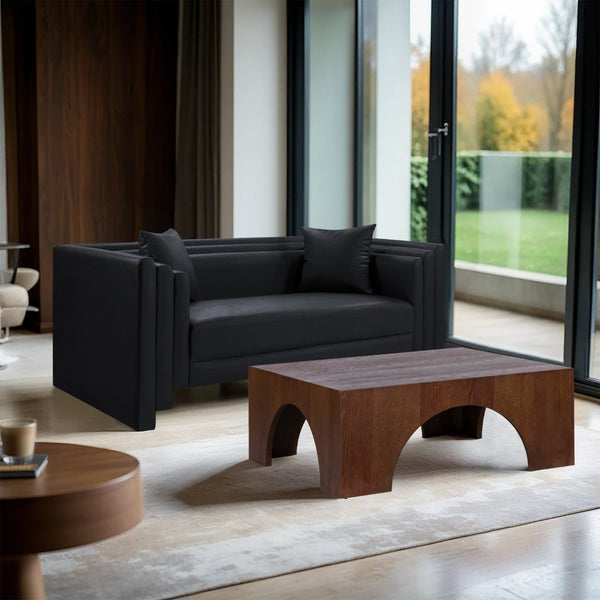 Meridian Furniture Everett Vegan Leather Compact Sofa with Solid Wood Frame for Modern Living Rooms 44067Black-L