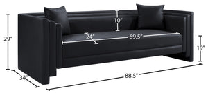 Meridian Furniture Everett Contemporary Vegan Leather Three Seat Sofa with Structured Back for Living Rooms 44067Black-S