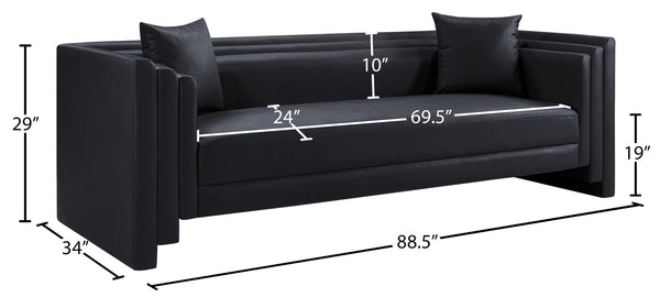 Meridian Furniture Everett Contemporary Vegan Leather Three Seat Sofa with Structured Back for Living Rooms 44067Black-S