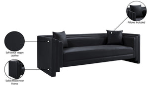 Meridian Furniture Everett Contemporary Vegan Leather Three Seat Sofa with Structured Back for Living Rooms 44067Black-S