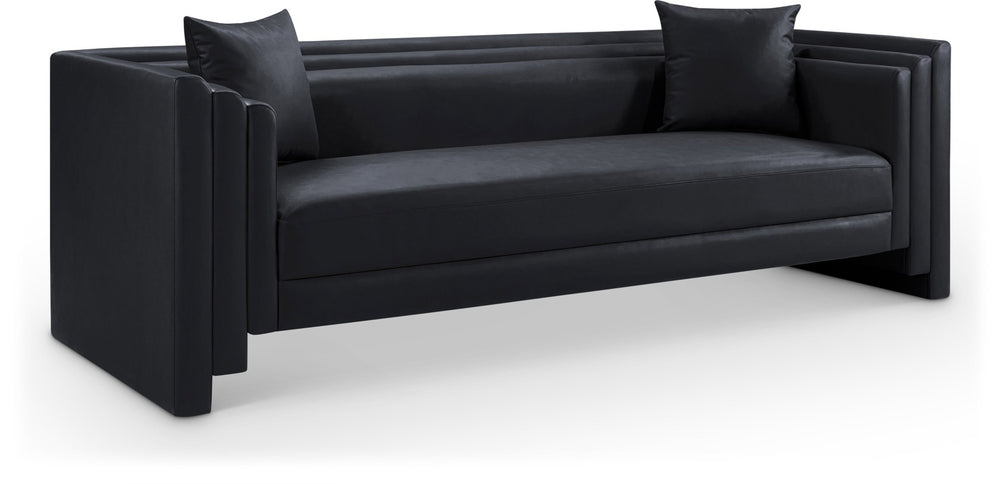 Meridian Furniture Everett Contemporary Vegan Leather Three Seat Sofa with Structured Back for Living Rooms 44067Black-S