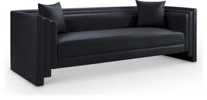 Meridian Furniture Everett Contemporary Vegan Leather Three Seat Sofa with Structured Back for Living Rooms 44067Black-S
