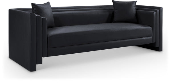 Meridian Furniture Everett Contemporary Vegan Leather Three Seat Sofa with Structured Back for Living Rooms 44067Black-S