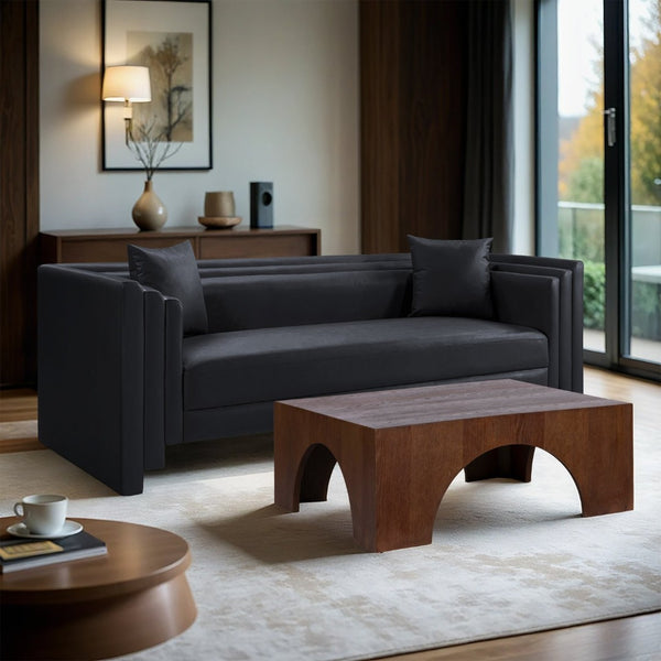 Meridian Furniture Everett Contemporary Vegan Leather Three Seat Sofa with Structured Back for Living Rooms 44067Black-S