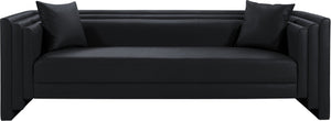 Meridian Furniture Everett Contemporary Vegan Leather Three Seat Sofa with Structured Back for Living Rooms 44067Black-S