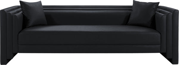 Meridian Furniture Everett Contemporary Vegan Leather Three Seat Sofa with Structured Back for Living Rooms 44067Black-S