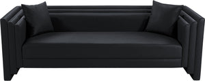 Meridian Furniture Everett Contemporary Vegan Leather Three Seat Sofa with Structured Back for Living Rooms 44067Black-S