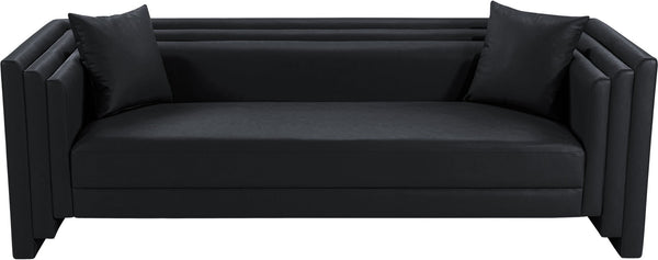 Meridian Furniture Everett Contemporary Vegan Leather Three Seat Sofa with Structured Back for Living Rooms 44067Black-S