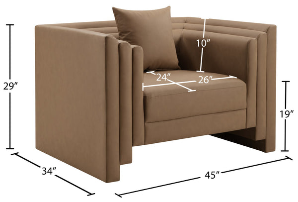 Meridian Furniture Everett Accent Chair with Plush Cushioning and Solid Wood Frame for Modern Living Spaces Brown Vegan Leather 44067Brown-C
