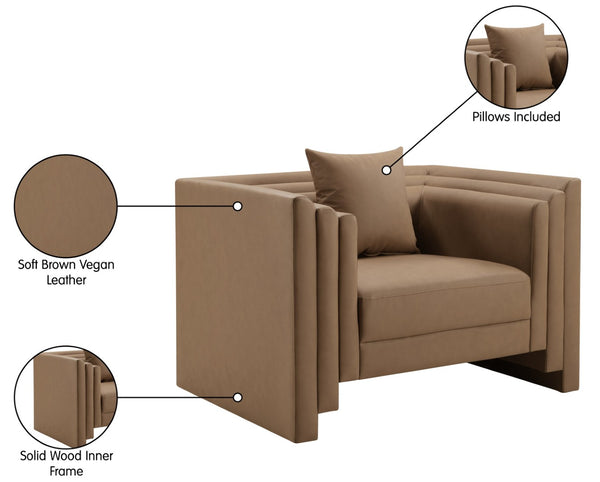 Meridian Furniture Everett Accent Chair with Plush Cushioning and Solid Wood Frame for Modern Living Spaces Brown Vegan Leather 44067Brown-C