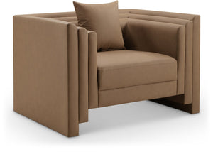 Meridian Furniture Everett Accent Chair with Plush Cushioning and Solid Wood Frame for Modern Living Spaces Brown Vegan Leather 44067Brown-C