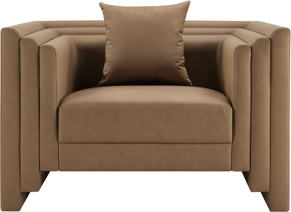 Meridian Furniture Everett Accent Chair with Plush Cushioning and Solid Wood Frame for Modern Living Spaces Brown Vegan Leather 44067Brown-C