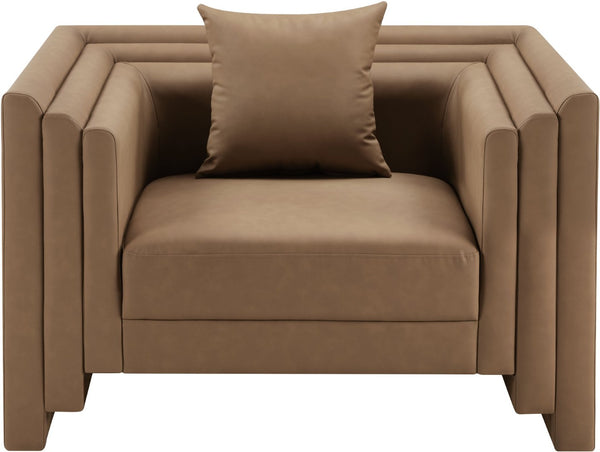 Meridian Furniture Everett Accent Chair with Plush Cushioning and Solid Wood Frame for Modern Living Spaces Brown Vegan Leather 44067Brown-C