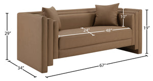 Meridian Furniture Everett Contemporary Vegan Leather Sofa with Solid Wood Frame for Modern Living 44067Brown-L