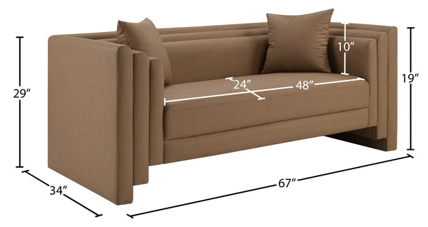 Meridian Furniture Everett Contemporary Vegan Leather Sofa with Solid Wood Frame for Modern Living 44067Brown-L