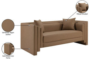 Meridian Furniture Everett Contemporary Vegan Leather Sofa with Solid Wood Frame for Modern Living 44067Brown-L