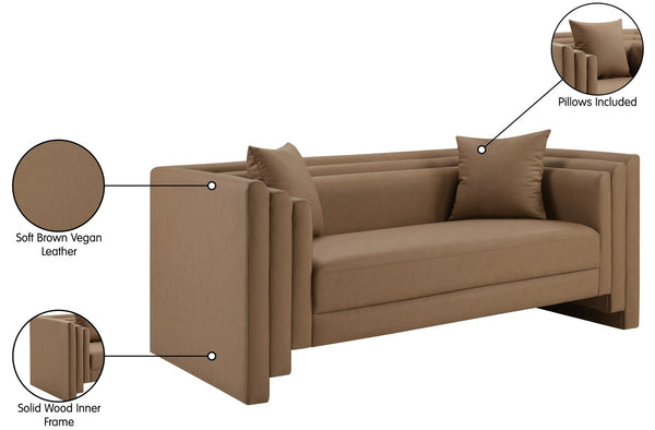 Meridian Furniture Everett Contemporary Vegan Leather Sofa with Solid Wood Frame for Modern Living 44067Brown-L
