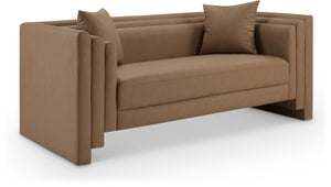 Meridian Furniture Everett Contemporary Vegan Leather Sofa with Solid Wood Frame for Modern Living 44067Brown-L