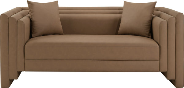 Meridian Furniture Everett Contemporary Vegan Leather Sofa with Solid Wood Frame for Modern Living 44067Brown-L