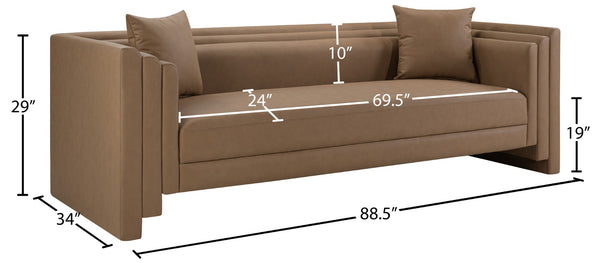 Meridian Furniture Everett Three Seat Vegan Leather Sofa with Plush Cushions for Modern Living Rooms 44067Brown-S