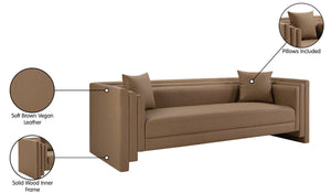 Meridian Furniture Everett Three Seat Vegan Leather Sofa with Plush Cushions for Modern Living Rooms 44067Brown-S
