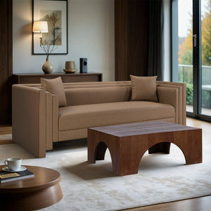 Meridian Furniture Everett Three Seat Vegan Leather Sofa with Plush Cushions for Modern Living Rooms 44067Brown-S