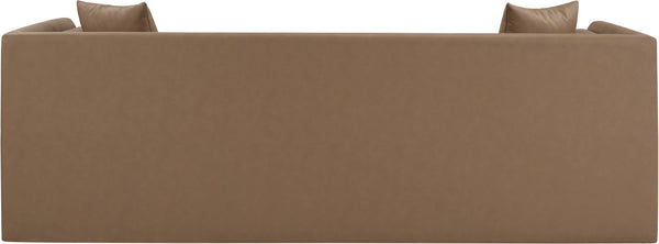 Meridian Furniture Everett Three Seat Vegan Leather Sofa with Plush Cushions for Modern Living Rooms 44067Brown-S