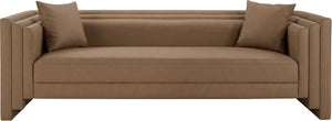 Meridian Furniture Everett Three Seat Vegan Leather Sofa with Plush Cushions for Modern Living Rooms 44067Brown-S