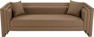 Meridian Furniture Everett Three Seat Vegan Leather Sofa with Plush Cushions for Modern Living Rooms 44067Brown-S