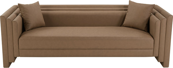 Meridian Furniture Everett Three Seat Vegan Leather Sofa with Plush Cushions for Modern Living Rooms 44067Brown-S