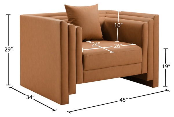 Meridian Furniture Everett Accent Chair with Plush Cushioning and Solid Wood Frame for Modern Living Spaces Cognac Vegan Leather 44067Cognac-C