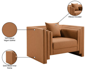 Meridian Furniture Everett Accent Chair with Plush Cushioning and Solid Wood Frame for Modern Living Spaces Cognac Vegan Leather 44067Cognac-C