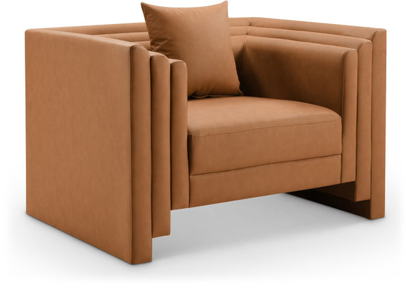 Meridian Furniture Everett Accent Chair with Plush Cushioning and Solid Wood Frame for Modern Living Spaces Cognac Vegan Leather 44067Cognac-C