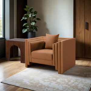 Meridian Furniture Everett Accent Chair with Plush Cushioning and Solid Wood Frame for Modern Living Spaces Cognac Vegan Leather 44067Cognac-C