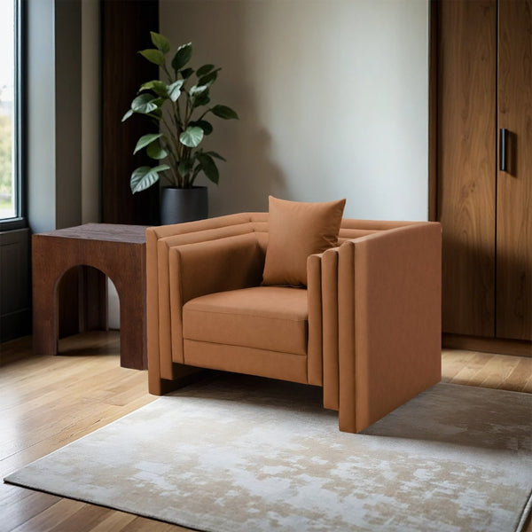 Meridian Furniture Everett Accent Chair with Plush Cushioning and Solid Wood Frame for Modern Living Spaces Cognac Vegan Leather 44067Cognac-C