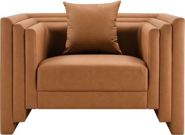 Meridian Furniture Everett Accent Chair with Plush Cushioning and Solid Wood Frame for Modern Living Spaces Cognac Vegan Leather 44067Cognac-C