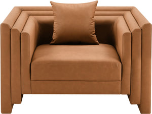 Meridian Furniture Everett Accent Chair with Plush Cushioning and Solid Wood Frame for Modern Living Spaces Cognac Vegan Leather 44067Cognac-C