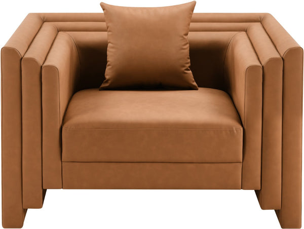 Meridian Furniture Everett Accent Chair with Plush Cushioning and Solid Wood Frame for Modern Living Spaces Cognac Vegan Leather 44067Cognac-C