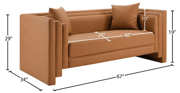 Meridian Furniture Everett Contemporary Vegan Leather Sofa with Plush Cushions for Modern Living Spaces 44067Cognac-L