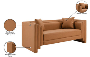Meridian Furniture Everett Contemporary Vegan Leather Sofa with Plush Cushions for Modern Living Spaces 44067Cognac-L