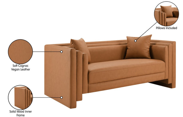 Meridian Furniture Everett Contemporary Vegan Leather Sofa with Plush Cushions for Modern Living Spaces 44067Cognac-L