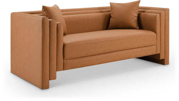 Meridian Furniture Everett Contemporary Vegan Leather Sofa with Plush Cushions for Modern Living Spaces 44067Cognac-L